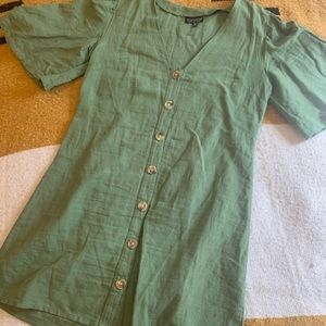 Topshop Green Linen Button Dress